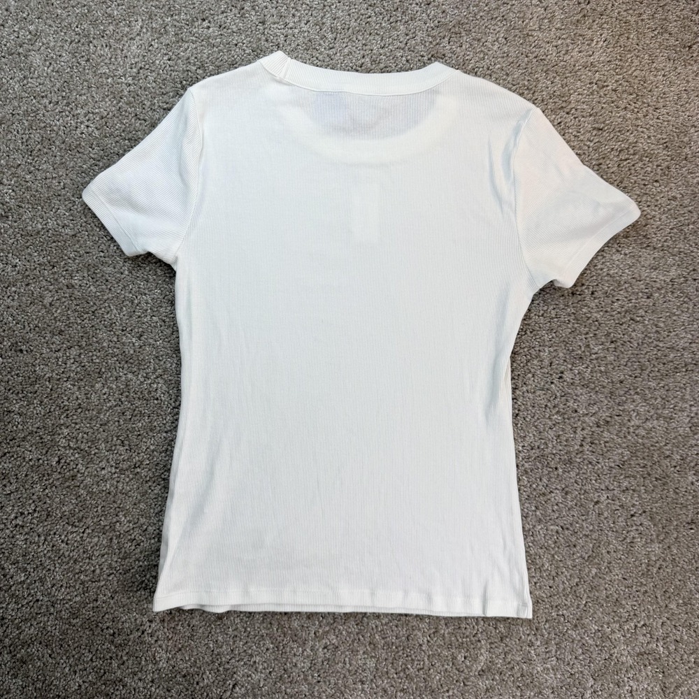 Banana Republic Shirt Womens Small White Ribbed Stretch Crew Neck Tee T-Shirt - Picture 5 of 8